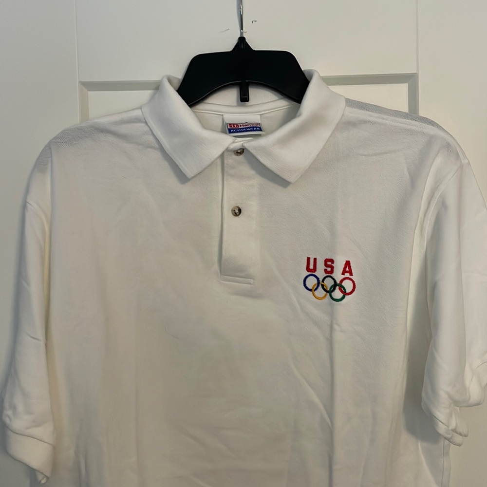 Vintage Men’s Large White Embroidered USA Olympics Polo Shirt
